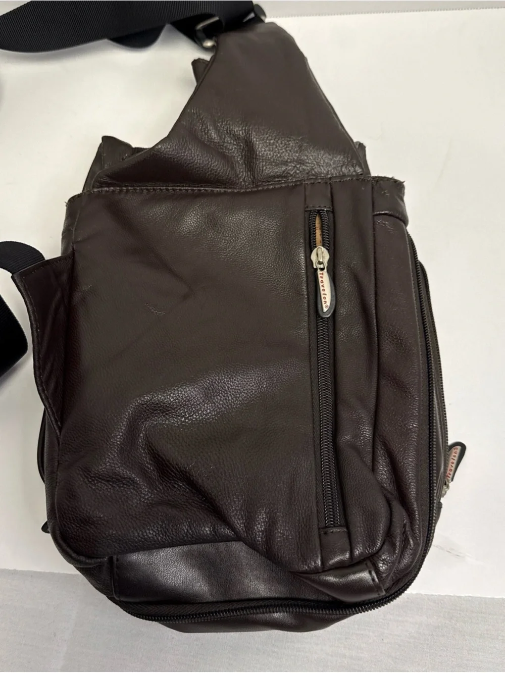 Travelon Dark Brown Leather Sling Messenger Bag